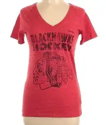 Reebok  Womens Large Red Chicago Blackhawks Hockey Rhinestone Embellished T-Shirt