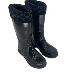 Coach Leatherware Womens Mid Calf Rubber Peace Rain Boots Black Size 8B NWOT