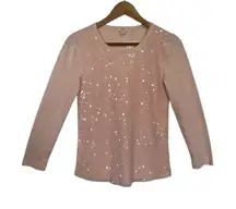 NWT J. Crew Women's XS Pink Sequin Long Sleeve Top Crewneck Casual Blouse