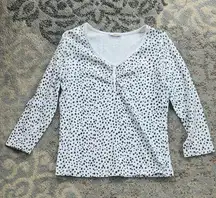 Tyler Boe V-Neckline Polka Dot Long Sleeve Top White Black Medium