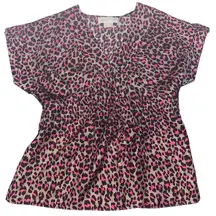 Michael Kors 100% Silk P/S Blouse Cheetah Leopard Pink Khaki Print