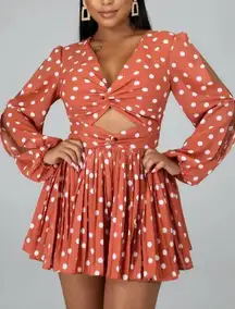 The Sang Polka Dot Twist Front Romper Women Large Brown NEW Cow Girl Western