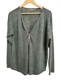 Soft Surroundings valentina zip Green Heathered Long Sleeve Knit Top Size L