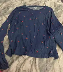 PINK - Victoria's Secret Pink Long Sleeve Blue Cherry Shirt