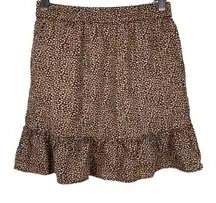 Tahari Size XS Skirt Linen Animal Print Pockets Ruffled Bottom Mini Skirt Womens