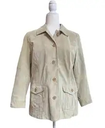 Womens Eddie Bauer Seattle Suede Beige Leather Button Jacket Womens Size M