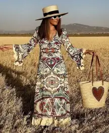 💕ZARA💕 Printed Midi Dress ~ Multi-Color Abstract Botanical Print Small S NWT