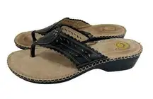 Earth Spirit Stacy Black Leather Gelron 2000 Flip Flop Toe Post Sandals Size 11