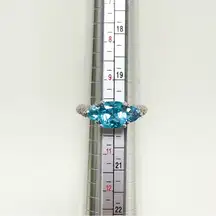 Judith Ripka Blue Topaz 3 Stones CZ Sterling Silver Ring Size 10