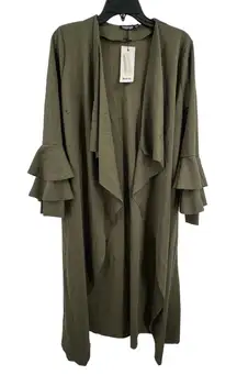 Boohoo Green Ruffle Sleeve Open Front Duster Size‎ S/M New