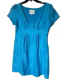 Light Blue Silk Style Mini Dress Poof Sleeve Large