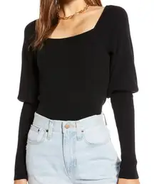 Something Navy Square Neck Sweater in Black, Size S