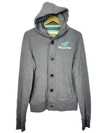 Y2K Hollister Womens Henley Hoodie Cardigan Size S Gray Button Up Jacket Preppy