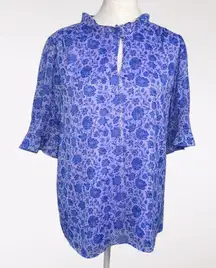 J.Crew Floral Ruffle Neck Blouse Keyhole Neck Medium