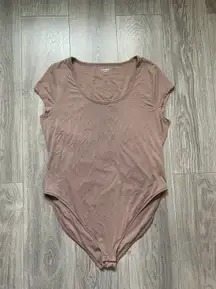  Scoop Neck Brown Tan Bodysuit