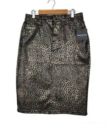 Baccini Metallic Animal Print Leopard Cheetah Denim Jean Pencil Skirt Size 6