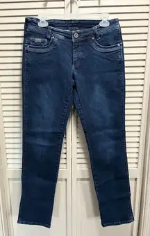 KUHL Slightly Skinny Dark Wash Denim Jeans Low Rise‎ Size 8R Zip Logo