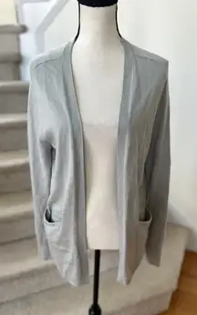 Donna Karan Light Slate Grey Cashmere Silk Long Sleeve Open Cardigan