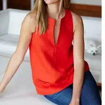 Emerson Fry Red Linen A Line Mod Tank Top Pocket V Neck Clasp Closure XS