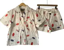 PJ Salvage Women's Pajama Set M American Flag Print Lounge Sleepwear White