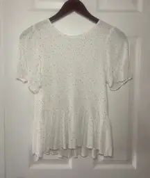 NWOT Mi Ami White Puff Sleeve Babydoll Short Sleeve Blouse‎ Size Medium