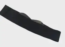 80s Vintage Waist Belt OS Black Stretch Leather Woven Snap Retro Punk Goth Vamp