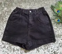 Topshop Paperbag Black High Waist Denim Shorts
