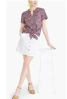 Womens J Crew Multi Floral Button Down Tie Front Split Neck Top - Sz L