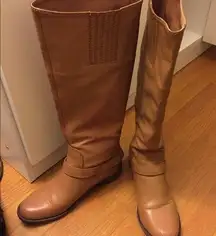 Tan Double Buckle Full Zip Up Leather Riding Boots