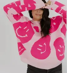 New Altar'd State Pink Don't Worry Be Happy Smiley Face Sweater Size Small