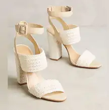 SCHUTZ Cream Woven Block Heel Sandals - Ankle Strap, Strappy, Open Toe, Chic 7B