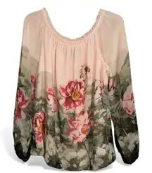White House Black Market Peony Floral Print Off Shoulder Long Sleeve Blouse Top‎