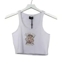 NWT White Fox Boutique Angel Eyes Crop Tank Top Ribbed Cherub White Size Large