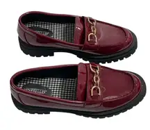 NEW Seychelles Red Chunky‎ Loafers with Gold Chain Lug Soles Size 10W
