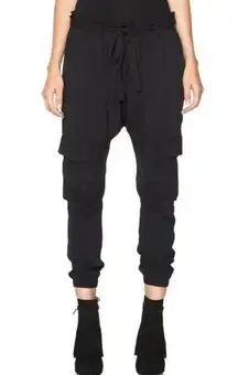 Ulla Johnson Black Crepe Cargo Dropped Waist Jogger Sweatpants Womens 2 Goth
