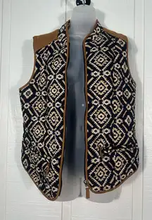 Entro Navy White Aztec Southwestern Quilted Full Zip Front Vest Sz Large EUC