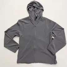 Zella Grey Shade tunic Length Windbreaker with Zip Front, Hoodie and Pockets