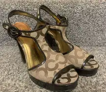 Coach  Lydia Signature Logo T-Strap Heels