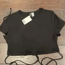 NWT  tie wrap around crop black t tee t-shirt size large l