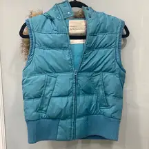 Aeropostale Women's Light Blue Teal Faux Fur Winter Puffer Zip Up Vest Sz L