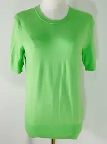 Zara Lime/Neon Green Crewneck Short Sleeve Light Ribbed Hem Sweater Size M