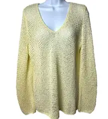 J. Jill Butter Yellow Loose Weave V-Neck Pullover Coastal Lagenlook Artsy L