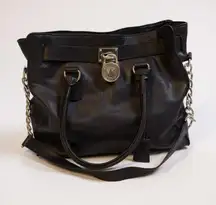 Michael Kors Black Leather Satchel Chain Shoulder Bag Purse Tote Medium