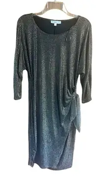 Robbie Bee 1/2 Wrap Black/Gold Speck Dress Sz M NWT