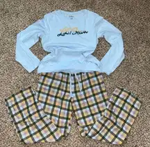 L.L. Bean Women's 2 Pc. Long Sleeve Cotton Plaid Flannel Pajamas Blue/Multicolor