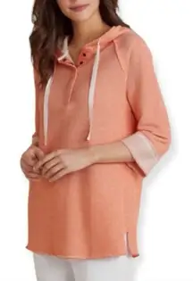 Soft Surroundings Sweatshirt Hoodie Boxy Coral Orange 1/2 Sleeve Size Medium