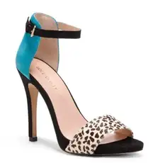 Sheila Teal Animal Patterned Ankle Strap Stiletto Heels