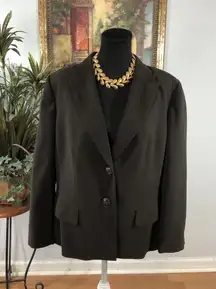 Le Suit Women’s Blazer 18 Brown Subtle Stripe 2-Button Career Jacket Lapel Notch