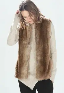 • Zara Trafaluc faux fur vest brown small