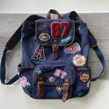 Aeropostale Navy Blue Canvas Drawstring Backpack with Patches Preppy Acadamia
